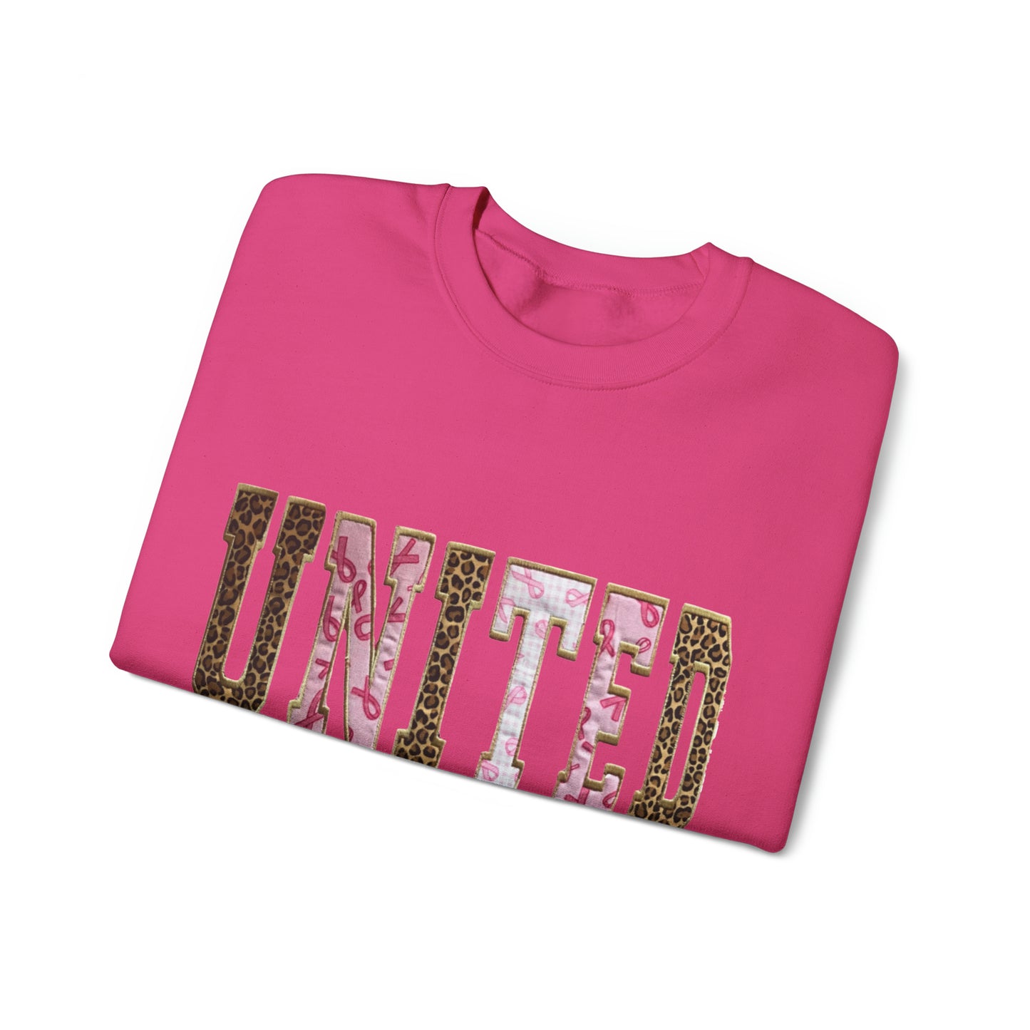 UNITED (with motto backside) Breast Cancer Awareness and Support Non-Profit Unisex Heavy Blend™ Crewneck Sweatshirt