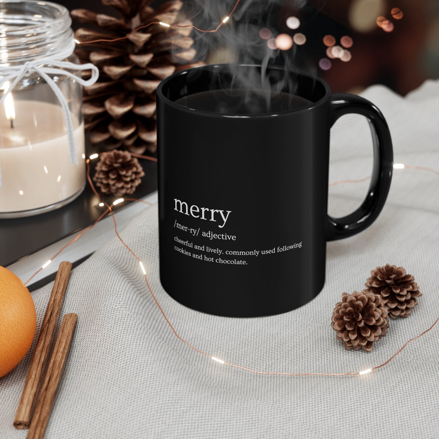 Merry Christmas and Holiday Black Mug